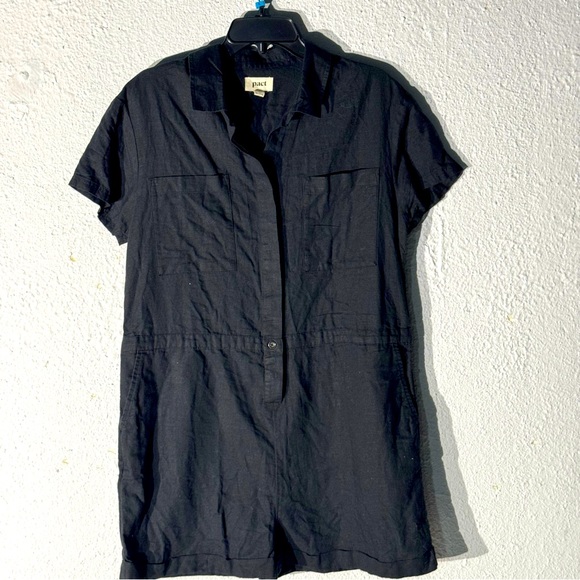 Pact Black Romper Organic Cotton Large Minimalist Utility - Picture 1 of 10